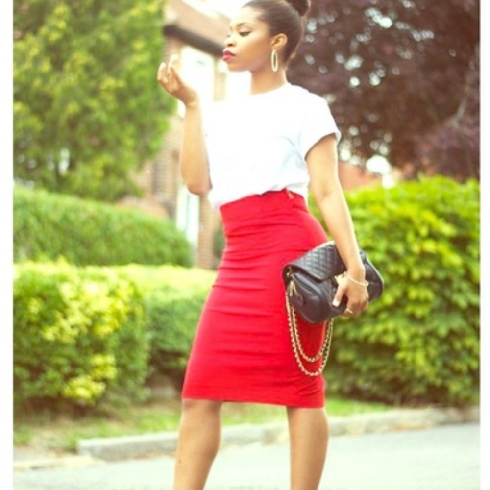 Bebe, Fiery Red High Waisted Pencil Skirt, Size XS